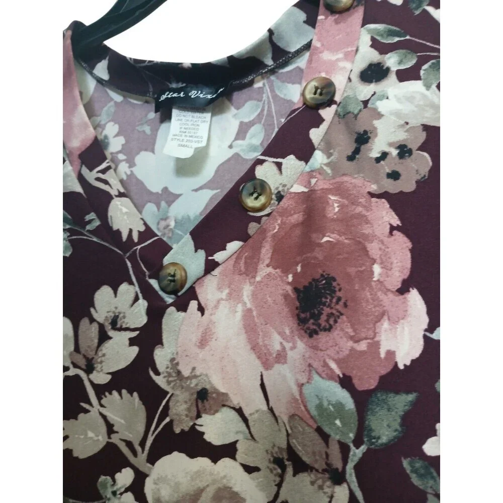 Altar Vixen Floral Blouse Size Small Burgundy Pink 3/4 Sleeve Boho Top - Picture 4 of 5
